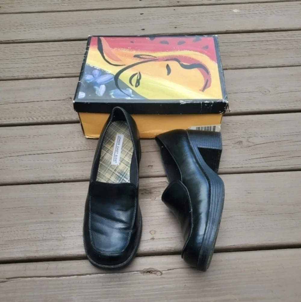 Vintage 90s y2k Bratz Black‎ Vegan Leather Platform Oxford Chunky Heel Loafers 8